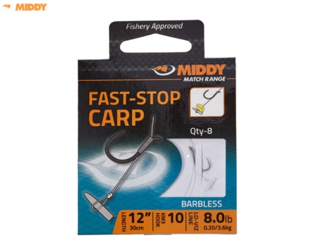 Middy Fast Stop Carp Hook To Nylon Barbless