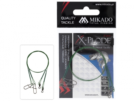 Mikado Stahlvorfach - Wirbel+Safety Snap 25cm 10kg Grün