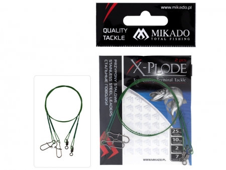 Mikado Stahlvorfach - Wirbel+Safety Snap 25cm 15kg grün